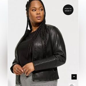 Faux leather collarless moto jacket